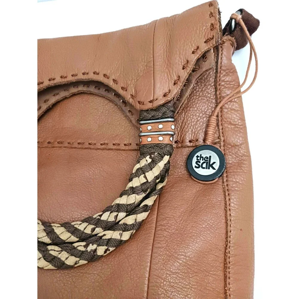 The Sak Caramel Brown Pebbled Leather Top Handle Fold Over Crossbody Bag
